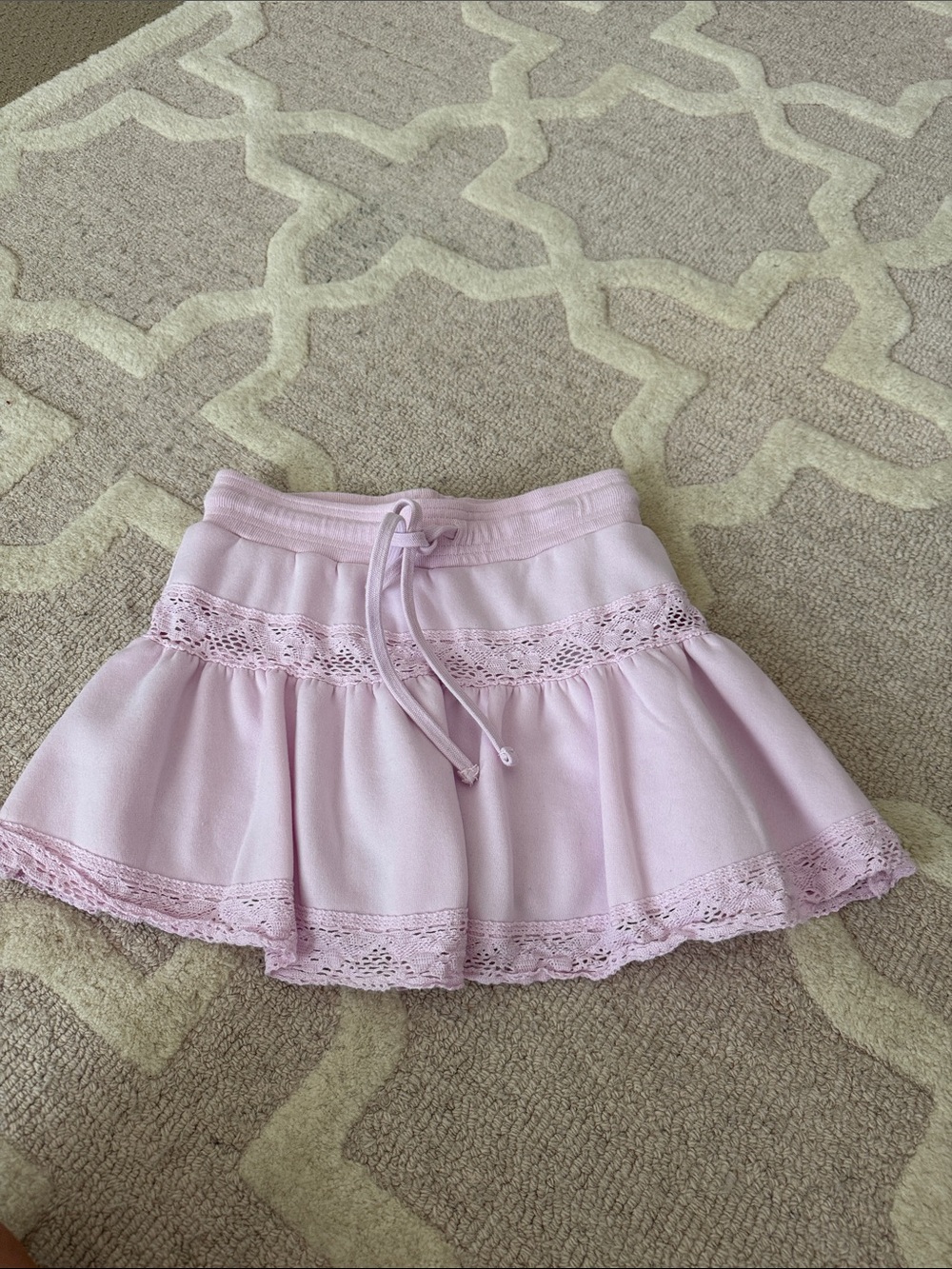 Light Pink Lace-Trim Mini Skirt